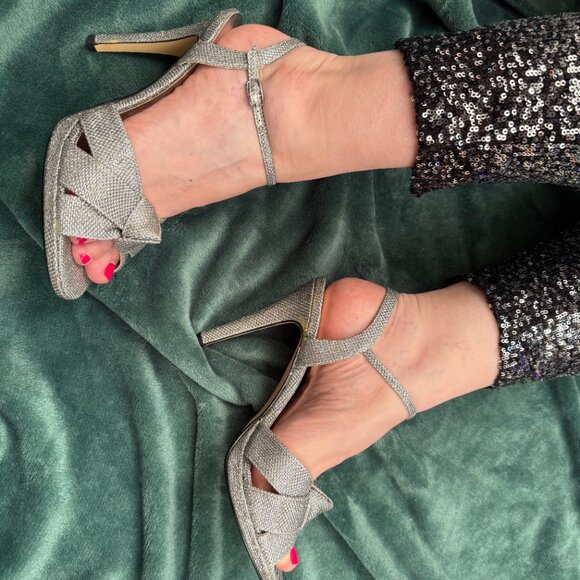 "Radiant" Metallic Silver Evening Sandals - Picture 1 of 6